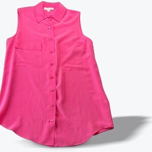 Equipment Femme Shirt Signature Silk Chic Button Down Blouse Hot Pink Womens XS